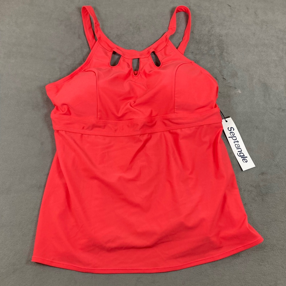 Septangle Women Coral Pink Keyhole Tankini Swim Top Size 14 new